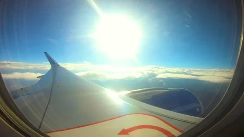 Beautiful view of airplane window overlooking city of India Stock Footage 293403136