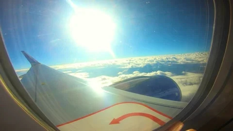 Beautiful view of airplane window overlooking city of India Stock Footage 293404106