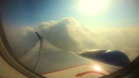 Beautiful view of airplane window overlooking city of India Stock Footage 293410899