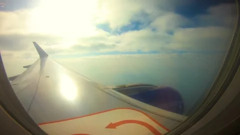 Beautiful view of airplane window overlooking city of India Stock Footage 293411984