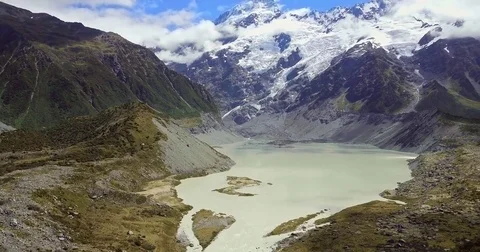 Beautiful view and glacier in Mount Cook National Park, New Zealand Stock Footage 73271933