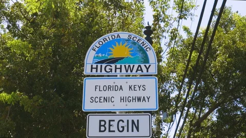Beautiful view of area around marker US Highway 1 Mile 0. Key West. Stock Footage 117367304