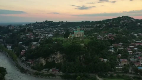 Beautiful view of Bagrat Temple during sunset, Kutaisi, Georgia Stock Footage 150972717