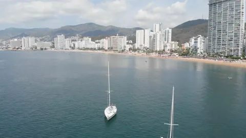 Beautiful view of the beach, aerial view of the beach, acapulco beach Stock Footage 165366388