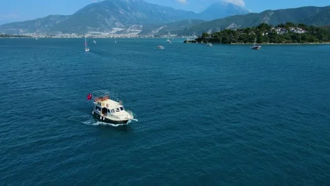 Beautiful view of the beach with boats, pure nature, sea and ships. Stock-Footage 246198341