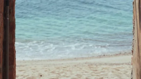 Beautiful view of the beach from the old stone lane. Small village by the sea Stock Footage 154821468