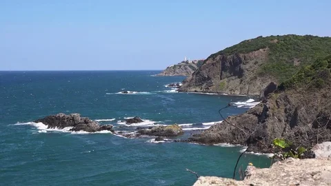 Beautiful view of the beach in a sunny day Stock Footage 80017536