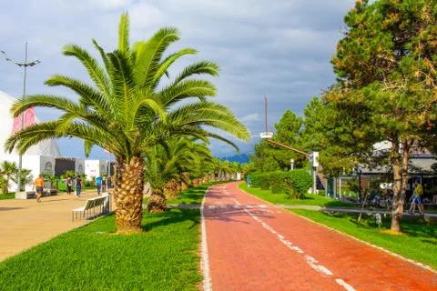 Beautiful view to Bicycle path for traffic along the embankment of the new Bo Stock Photos