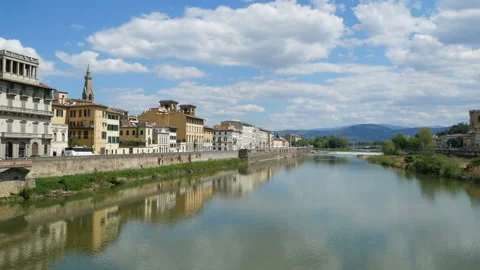 Beautiful view on bridge, river of medieval town Florence, Italy, time lapse Video stock 107462830