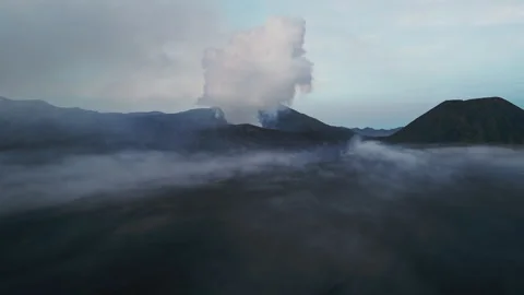 Beautiful view of Bromo volcano in Java, Indonesia drone aerial footage 動画素材 276826039