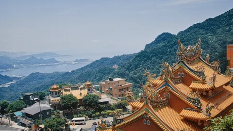 Beautiful view on a buddhist Mountain Temple In Taipei.Taiwan Stock Footage 124334261