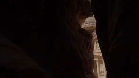 Beautiful View Of A Camera Moving Toward monuments doors In Petra Stock Footage 102778991