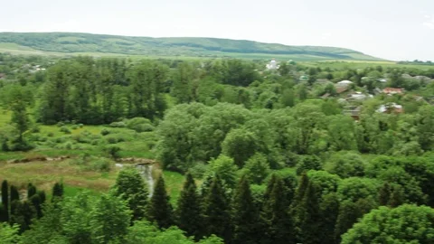 Beautiful view camera turn left green city landscape trees nature city summer Video stock 98217119