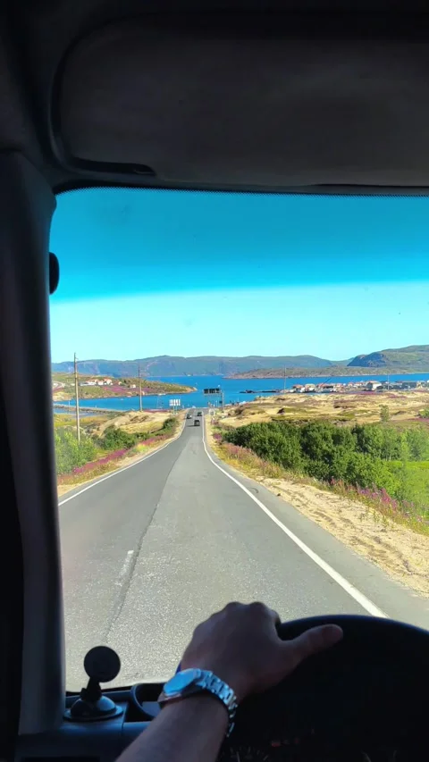 Beautiful view from the car window. Car driving along the seashore. Stock Footage 294092336