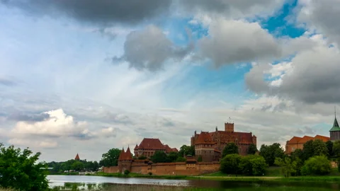 Beautiful View of The Castle By The River With Sky. Video Time-Lapse Stock Footage 133012985