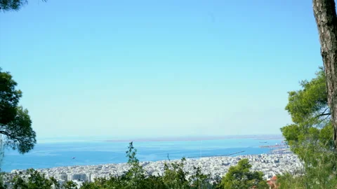 A beautiful view of the centre of thessaloniki from top of the mountain Stock Footage