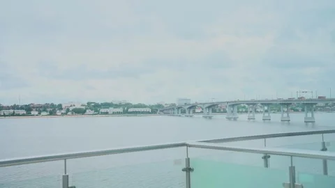 A beautiful view of the city from the river Stock Footage 327982551