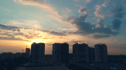 The beautiful view on the city on the sunset background Stock Footage 138487306