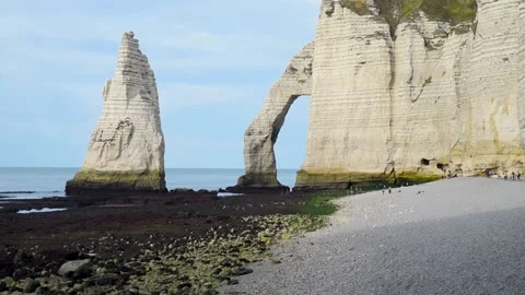 Beautiful view of cliffs Aval of Etretat and beautiful famous coastline Stock Footage 262992092