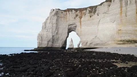 Beautiful view of cliffs Aval of Etretat and beautiful famous coastline of Stock Footage 263956086