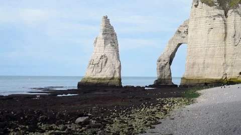 Beautiful view of cliffs Aval of Etretat and beautiful famous coastline Stock Footage 266914759