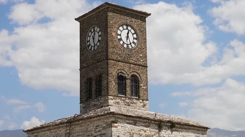 Beautiful view of Clock Tower At The Castle Of Gjirokaster, Albania Stock-Footage 116411168