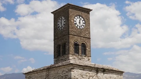 Beautiful view of The Clock Tower,Gjirokaster Castle, Albania Video stock 115591797