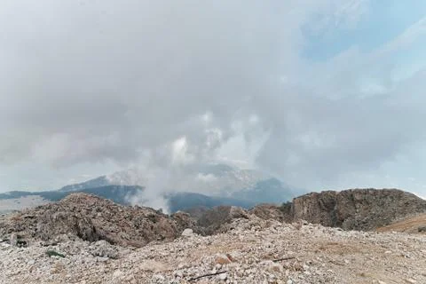 Beautiful view of the cloudy sky from the viewpoint of Tahtali Mountain in the Stock Photos