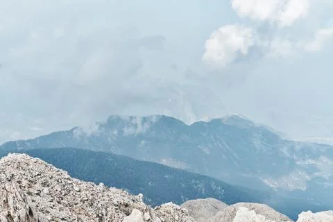 Beautiful view of the cloudy sky from the viewpoint of Tahtali Mountain in the Stock Photos