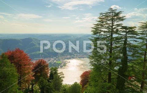 Beautiful view of Como town from Brunate mountain. Stock Photos