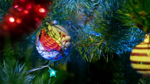 Beautiful view dolly moving camera shot. Christmas pine tree to title plan. Stock Footage 45819942