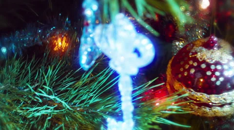 Beautiful view of dolly moving camera shot. Christmas pine tree. New Year mood. Stock Footage 45820009