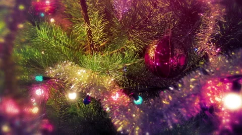 Beautiful view dolly shot camera, Christmas pine tree. Red ball. New Year mood. Stock Footage 45819966