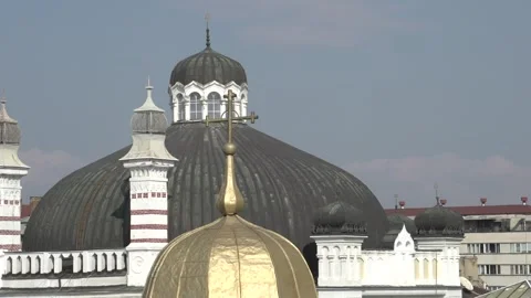 Beautiful view of the dome of Holy Trinity Church with cross and Sofia Stock Footage 334998156