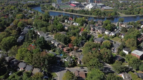 Beautiful view of downtown Ottawa riverside and glebe area with construction on Stock Footage 347095046