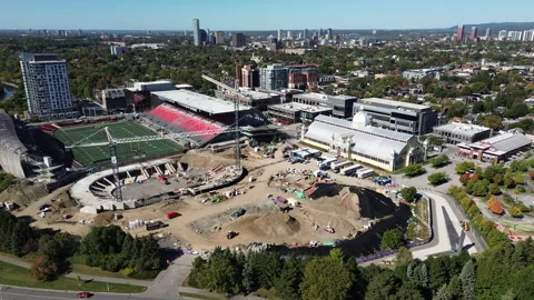 Beautiful view of downtown Ottawa riverside and glebe area with construction on Stock Footage 347095177