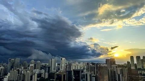 Beautiful view of a dramatic dark stormy sky. Stock Photos
