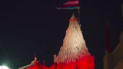 Beautiful view of Dwarka temple at night. Ancient Hindu temple which is sign of  Stock Footage 168909518