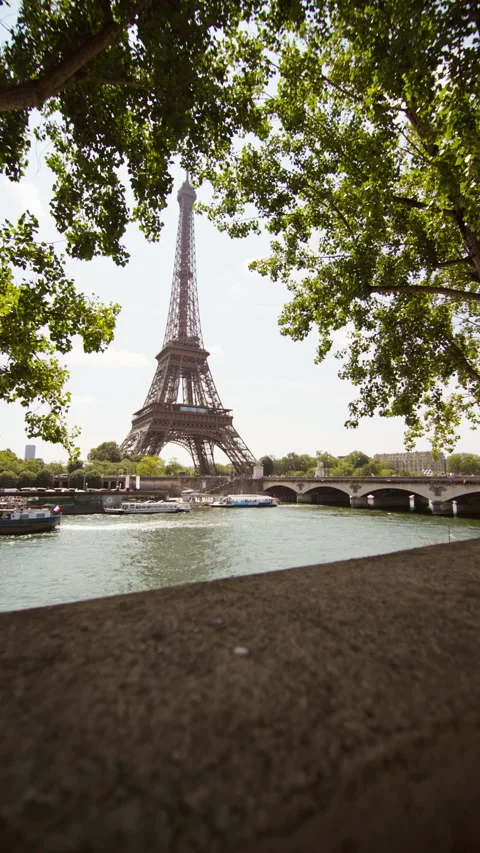 Beautiful view of the Eiffel Tower across the Seine River in Paris. Stock Footage 312277888