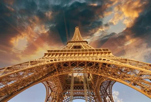 Beautiful view of Eiffel Tower in Paris with sunset colors Beautiful view ... Stock Photos
