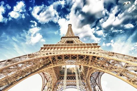 Beautiful view of Eiffel Tower in Paris with sunset colors Beautiful view ... Stock Photos