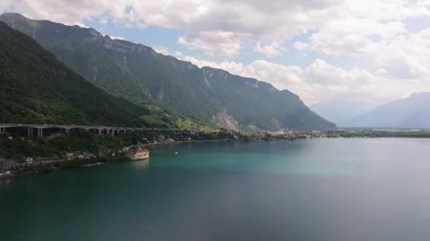 Beautiful view of famous Chateau Chillon Castle in Switzerland, castle on the sh Stock Footage 313894552