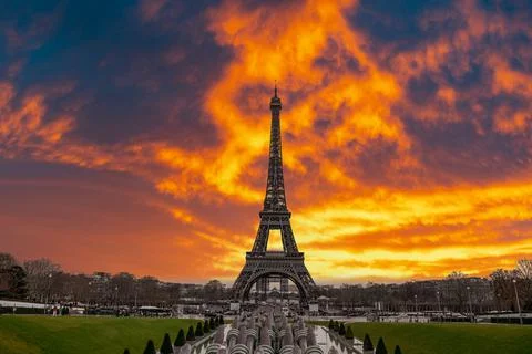 Beautiful view of the famous Eiffel Tower in Paris, France during magical sunset 写真素材