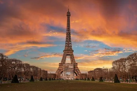 Beautiful view of the famous Eiffel Tower in Paris, France during magical sunset 写真素材