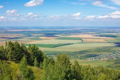 Beautiful view of the fields from a high altitude. Beautiful panoramic view Stock Photos