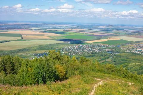 Beautiful view of the fields from a high altitude. Beautiful panoramic view Foto stock
