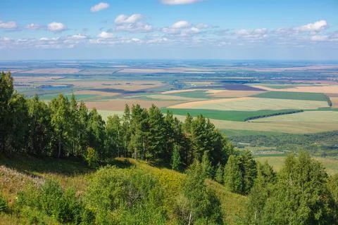 Beautiful view of the fields from a high altitude. Beautiful panoramic view Foto stock