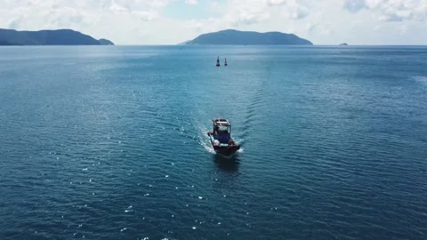 Beautiful view of the floating boat in the calm water. Stock Footage 157396636