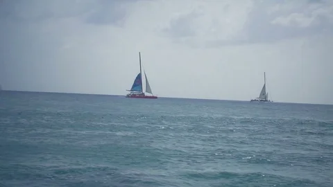 Beautiful view of the floating boat in the ocean Stock Footage 73107905
