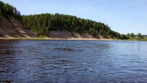 Beautiful view of forest and steep coast river in summer Stock Footage 72468979